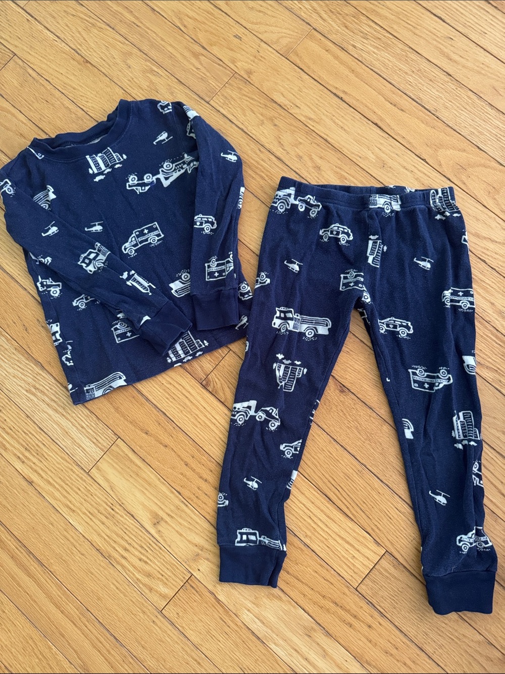 Navy Blue Kids Pajama Set with Vehicle Print